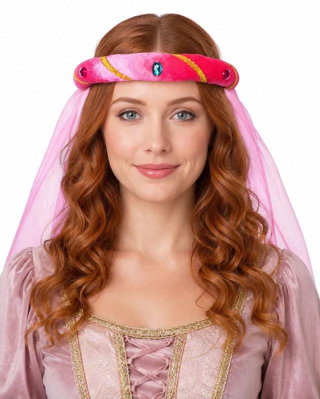 das-kost-mland-rosalin-mittelalter-haarband-schleier-haarreif-pink image 1