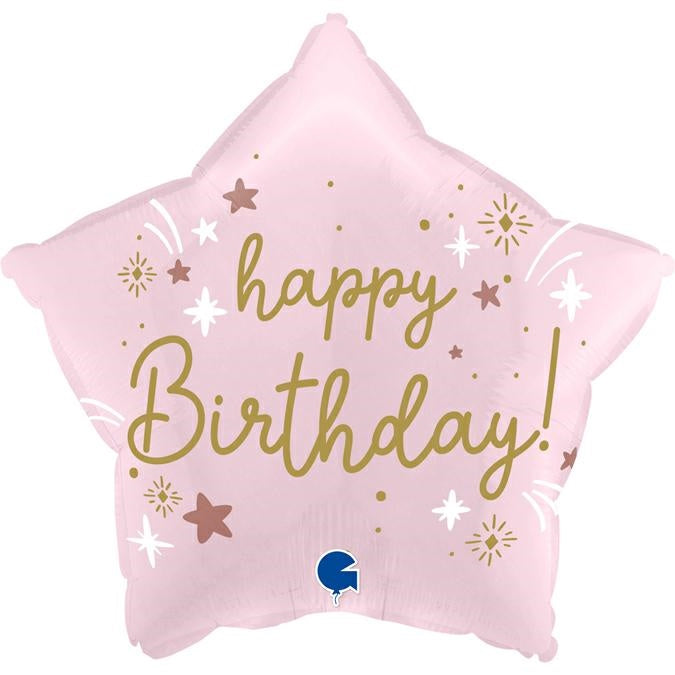 das-kost-mland-dekorationen-stern-folienballon-happy-birthday-satin-rosa-46cm image 1