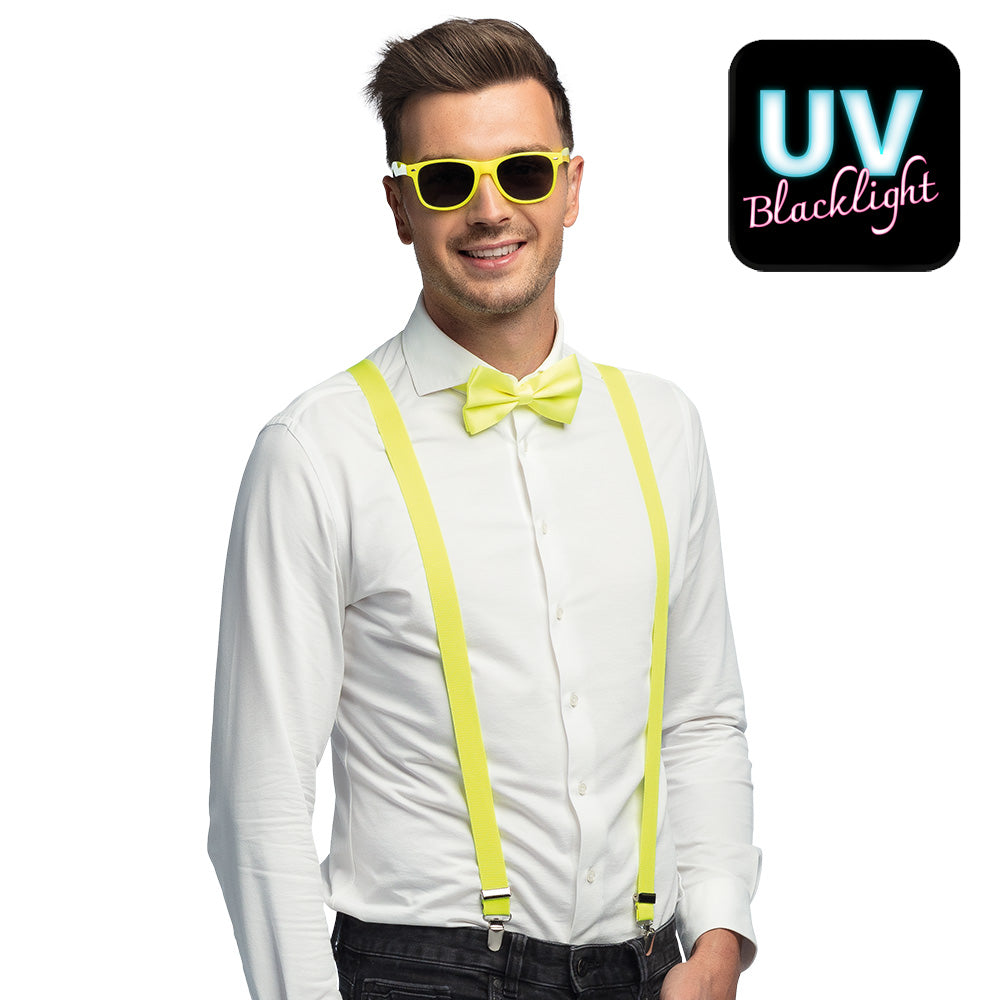 das-kost-mland-accessoires-partyset-hosentr-ger-brille-fliege-neon-gelb image 1