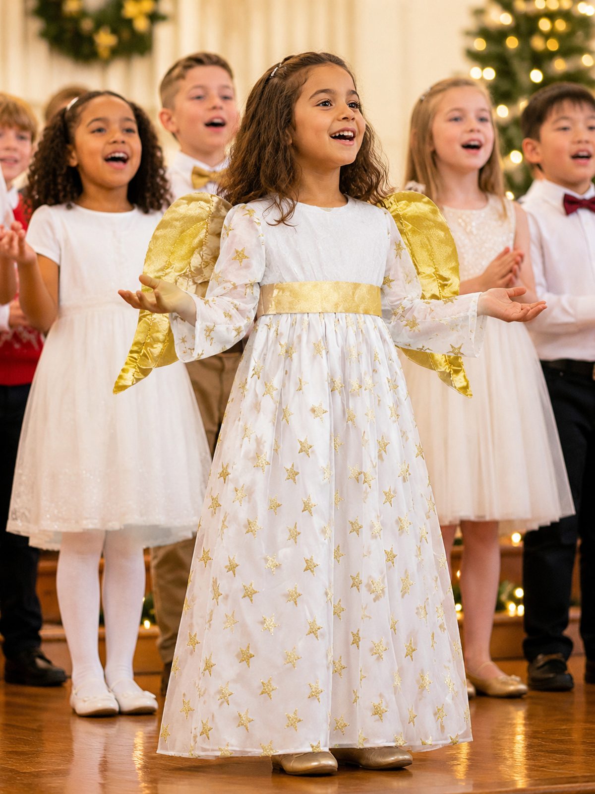 kinder-engelskost-m-sternen-engel-samtkleid-wei-gold-mit-fl-geln image 2
