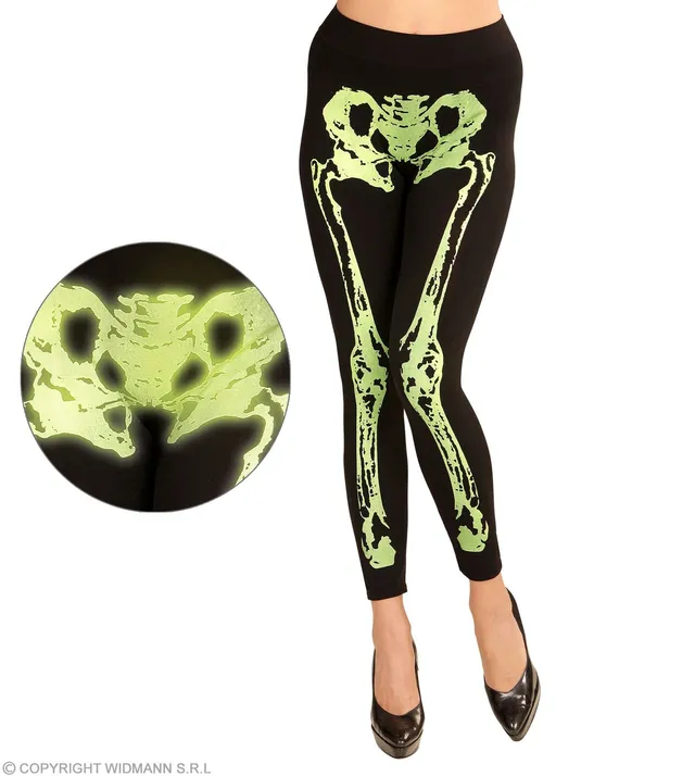 das-kost-mland-damen-skelett-leggings-schwarz-neongr-n-s-m image 1