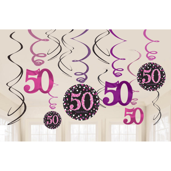 das-kost-mland-50-happy-birthday-deko-spiralen-pink-12-st-ck image 1