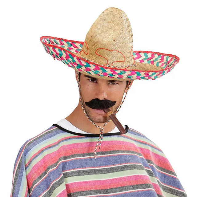 das-kost-mland-mexikanischer-sombrero-52cm-natur-bunt-partyhut image 1