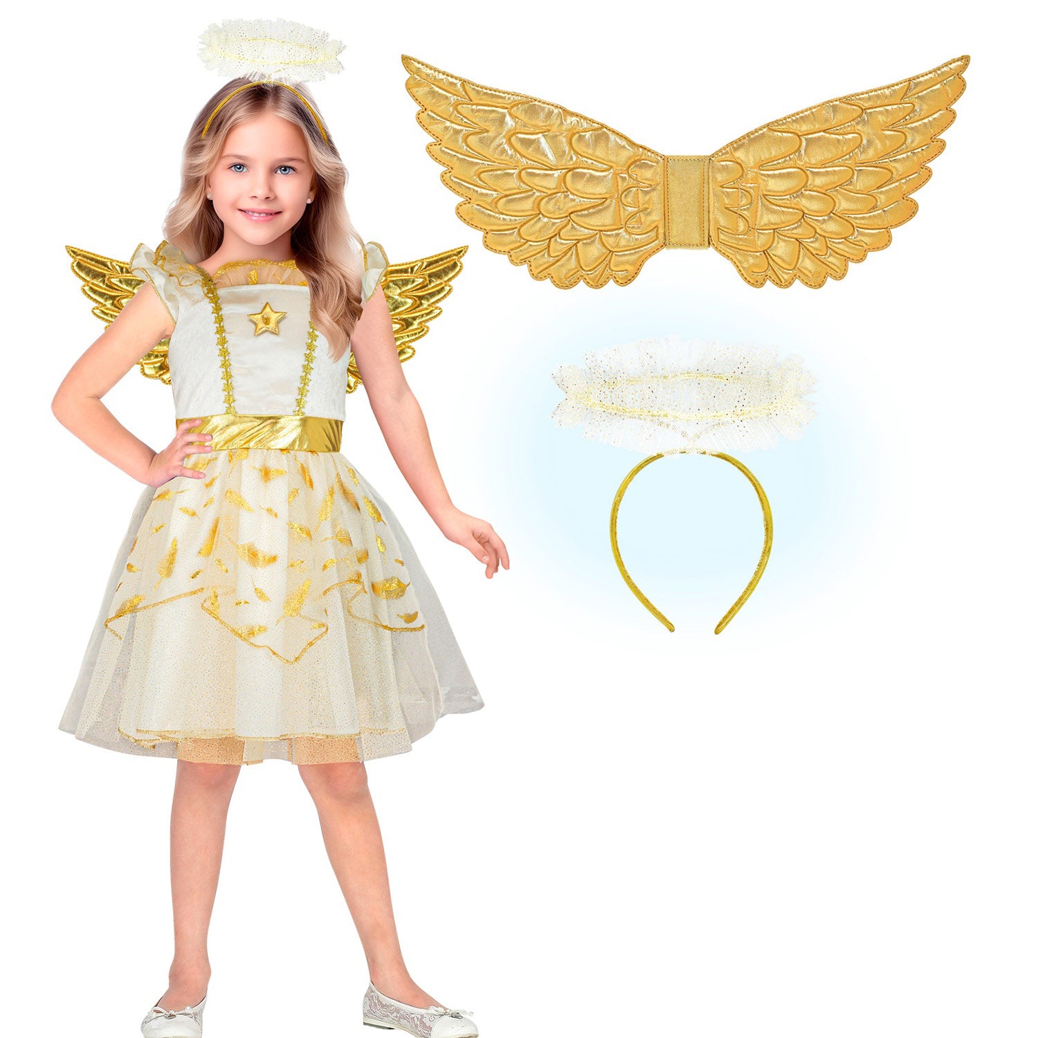das-kost-mland-engel-kost-m-kinder-wei-gold-kleid-fl-gel-gr-116 image 6