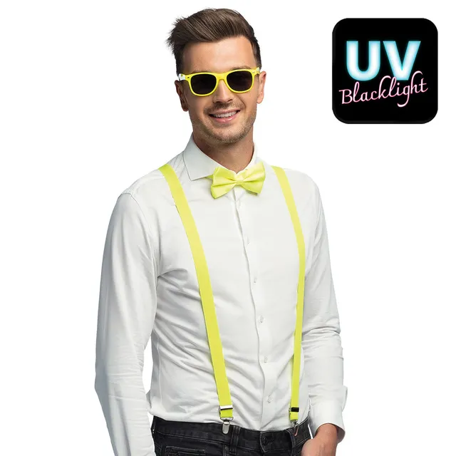 das-kost-mland-accessoires-partyset-hosentr-ger-brille-fliege-neon-gelb image 1