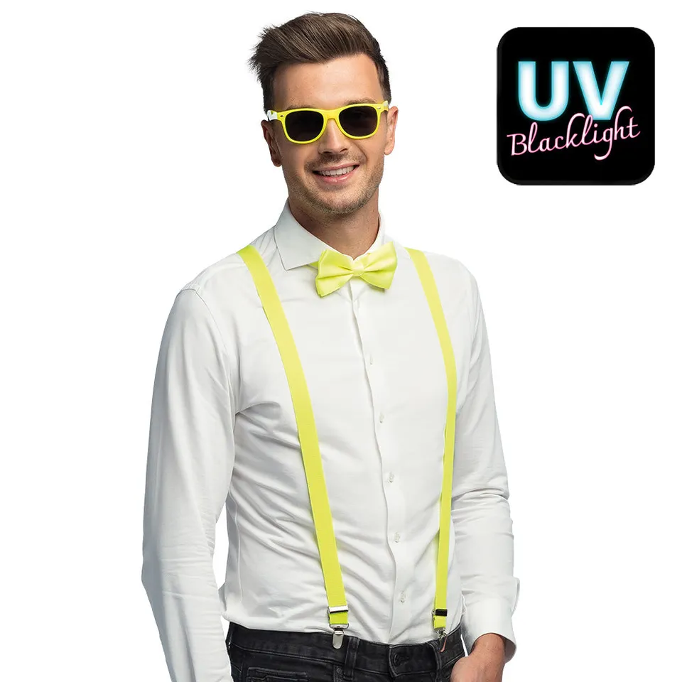 das-kost-mland-accessoires-partyset-hosentr-ger-brille-fliege-neon-gelb image 1