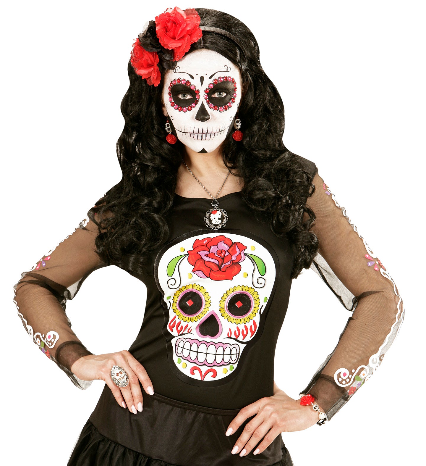 das-kost-mland-day-of-the-dead-ohrringe-totenkopf-rose image 3
