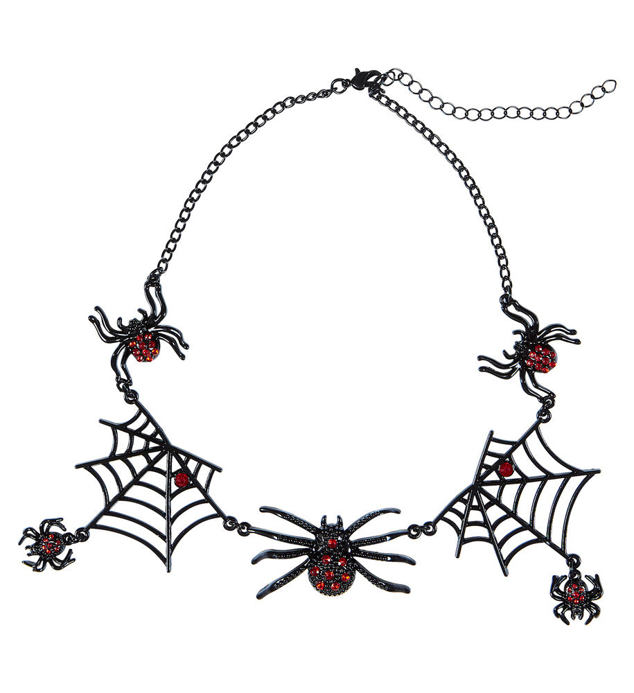 das-kost-mland-accessoires-strass-spinnen-halskette-schwarz-rot image 1