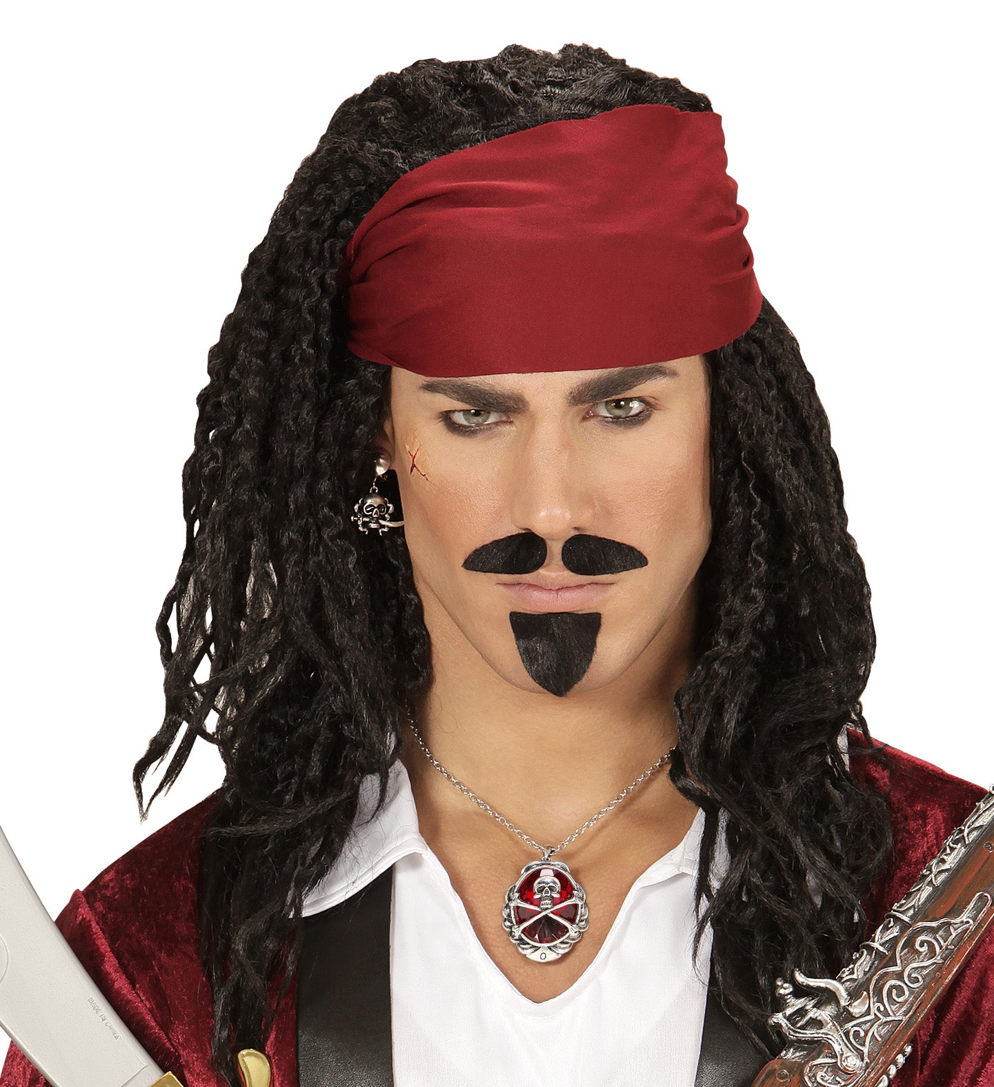 das-kost-mland-accessoires-halskette-totenkopf-juwel-silber-rot image 4