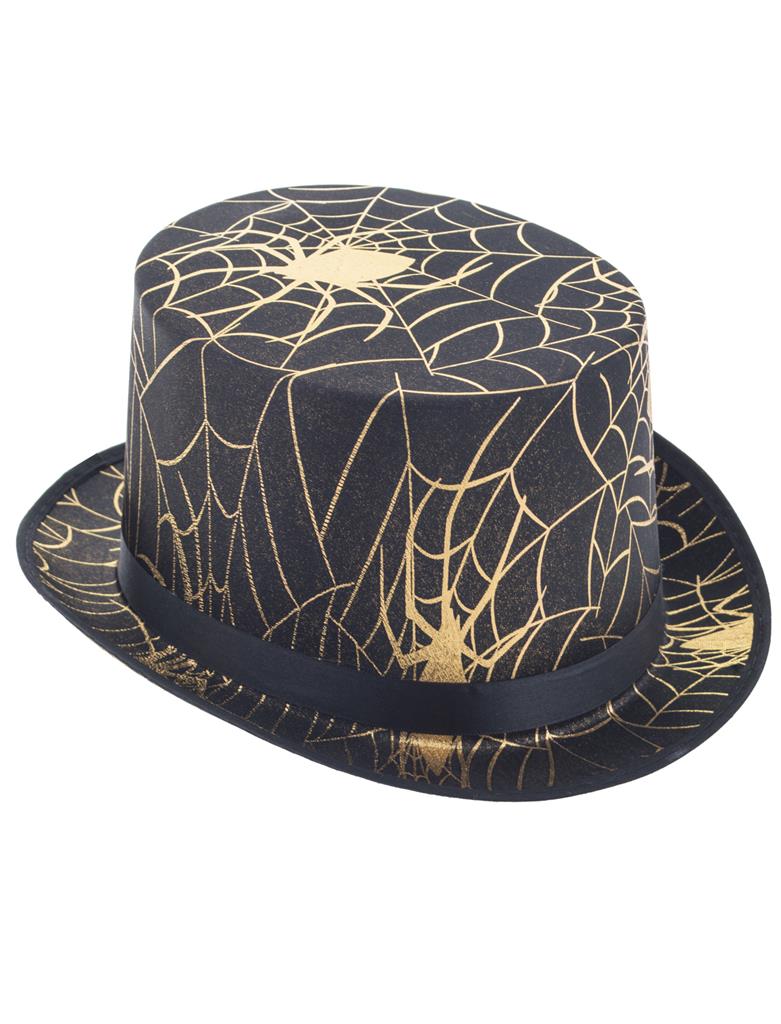 das-kost-mland-zylinder-spinnenweben-schwarz-gold-halloween image 1