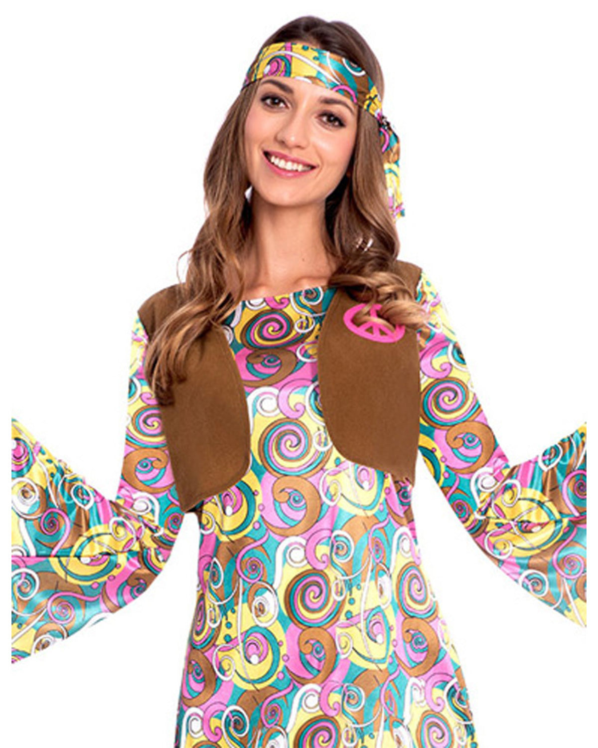 das-kost-mland-psychedelic-hippie-kost-m-damen-rosa-braun-s-xl image 2