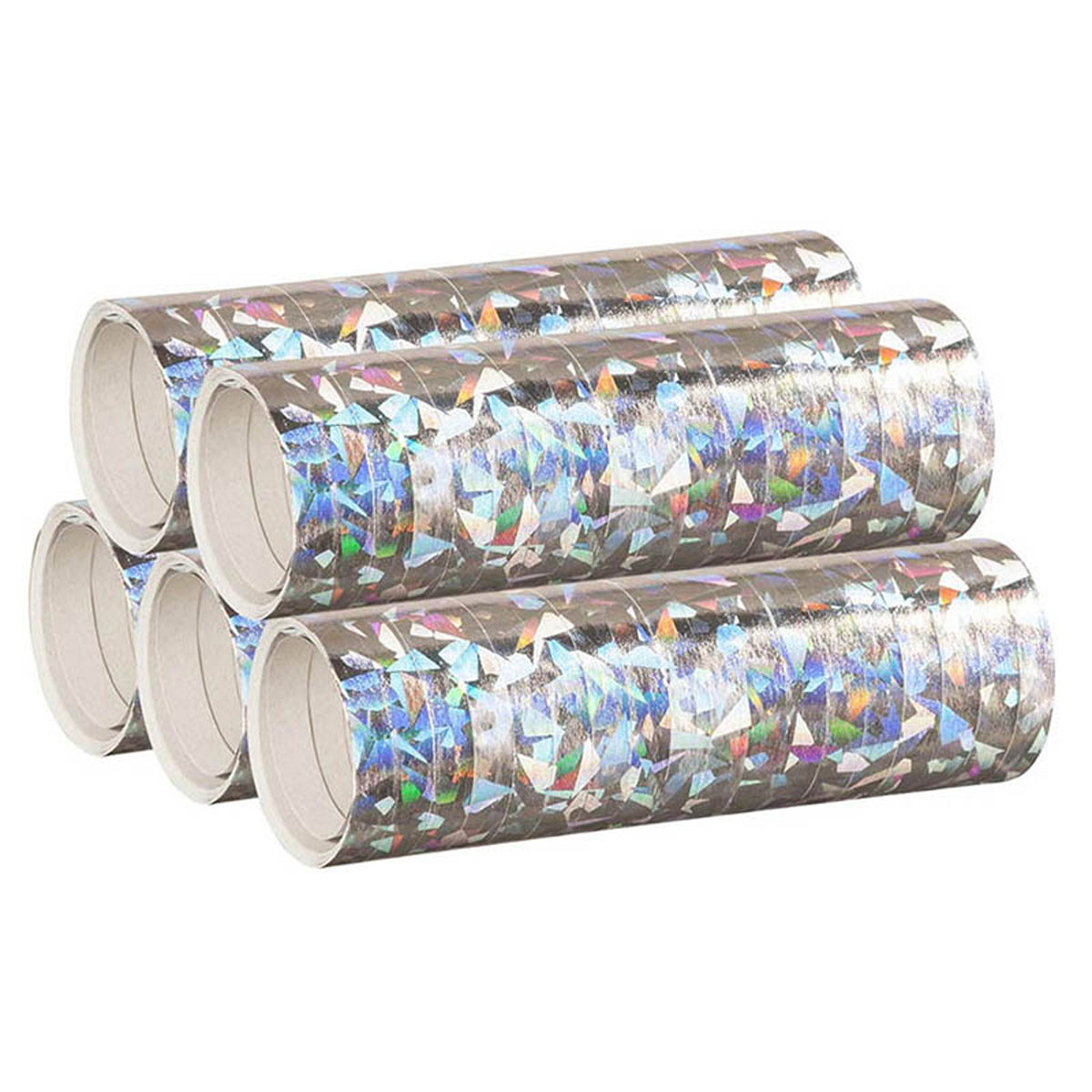 das-kost-mland-dekorationen-luftschlangen-holografisch-silber-5-rollen image 1
