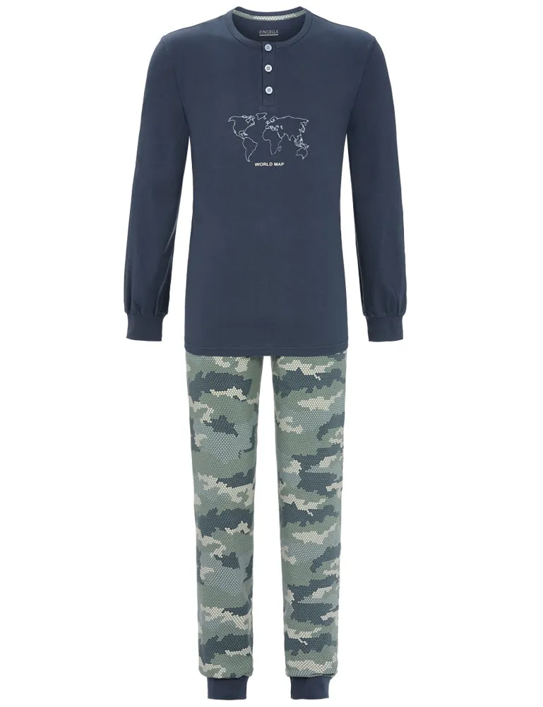 ringella-herren-pyjama-world-map-2541201-dark-petrol-baumwolle image 1