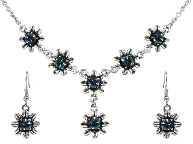 das-kost-mland-blumen-collier-mit-ohrh-ngern-ozeanblau-schmuckset image 1