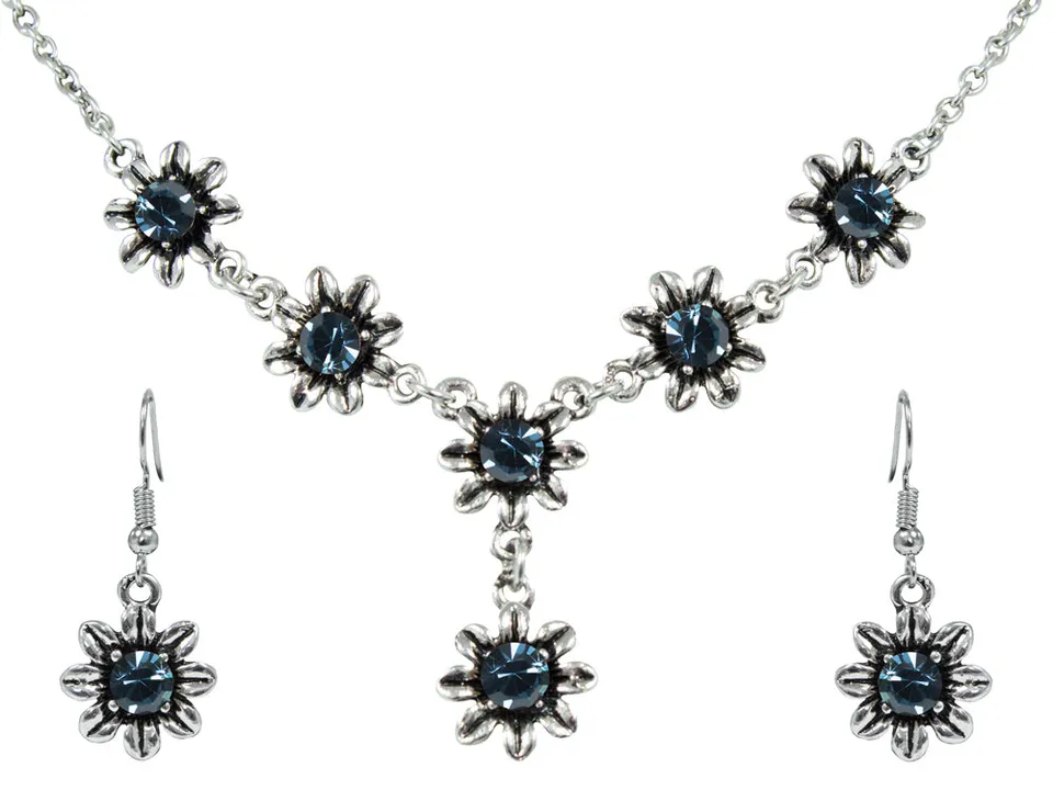 das-kost-mland-blumen-collier-mit-ohrh-ngern-ozeanblau-schmuckset image 1