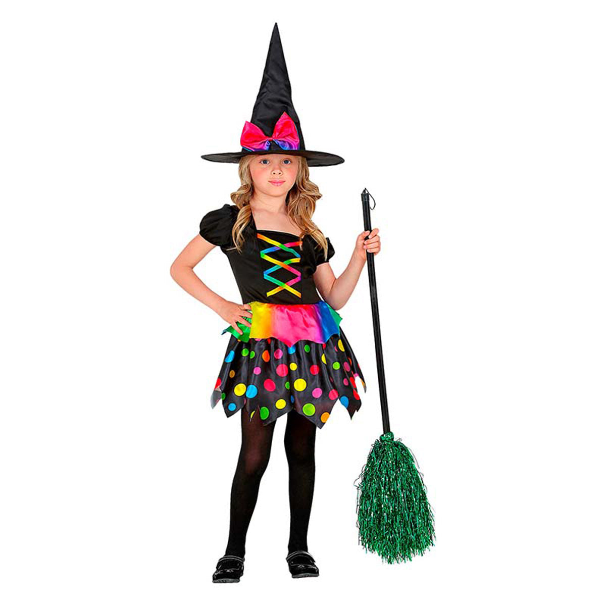 das-kost-mland-m-dchen-hexe-kost-m-mit-kleid-und-hut-128-polyester image 1