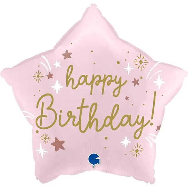 das-kost-mland-dekorationen-stern-folienballon-happy-birthday-satin-rosa-46cm image 1
