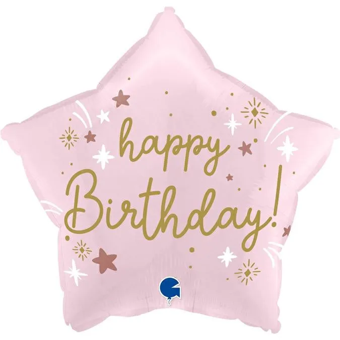 das-kost-mland-dekorationen-stern-folienballon-happy-birthday-satin-rosa-46cm image 1