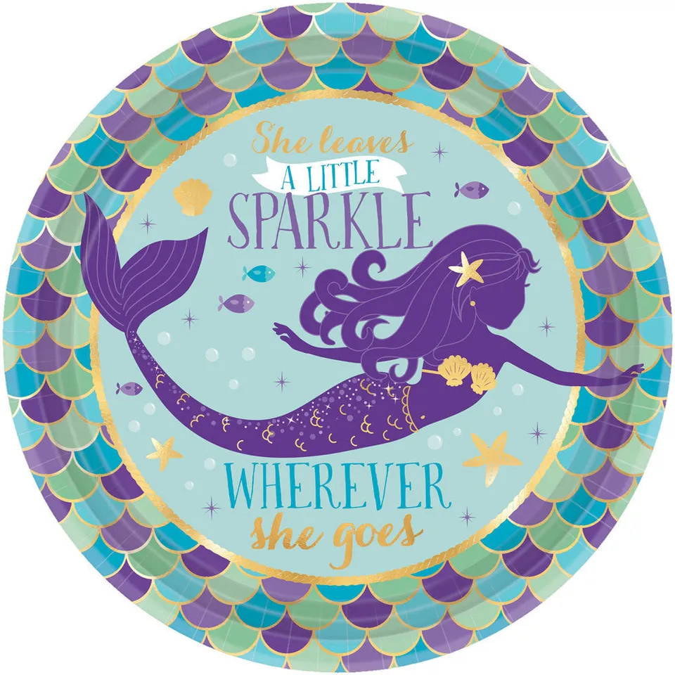 amscan-mermaid-wishes-pappteller-meerjungfrau-8-stk image 1