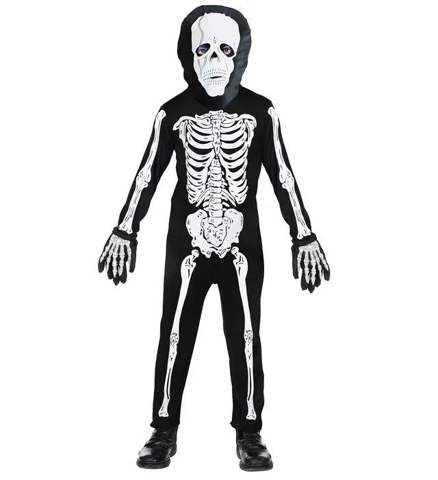 das-kost-mland-halloween-skelett-kinderkost-m-mit-maske-schwarz-wei image 1