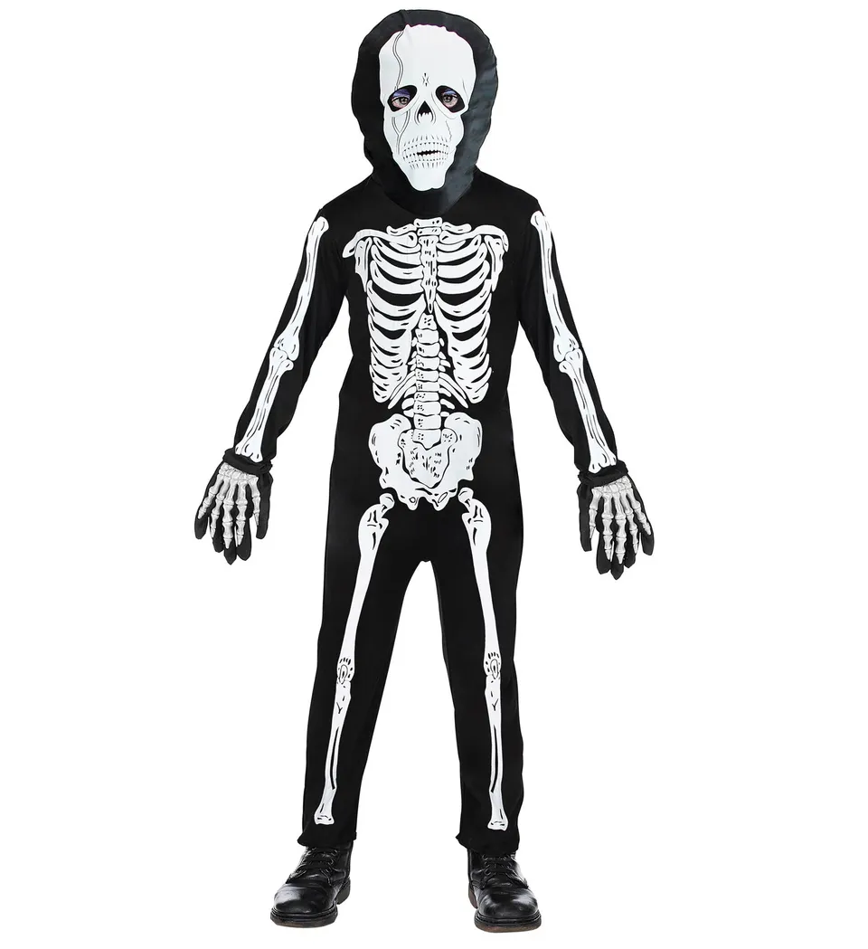 das-kost-mland-halloween-skelett-kinderkost-m-mit-maske-schwarz-wei image 1