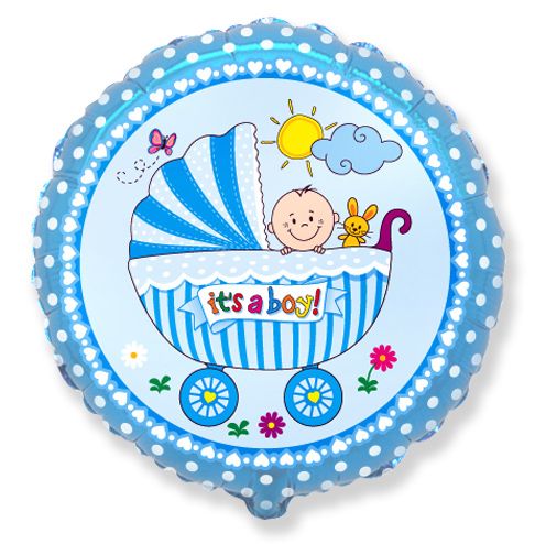 das-kost-mland-it-s-a-boy-baby-buggy-folienballon-blau-45-cm image 1