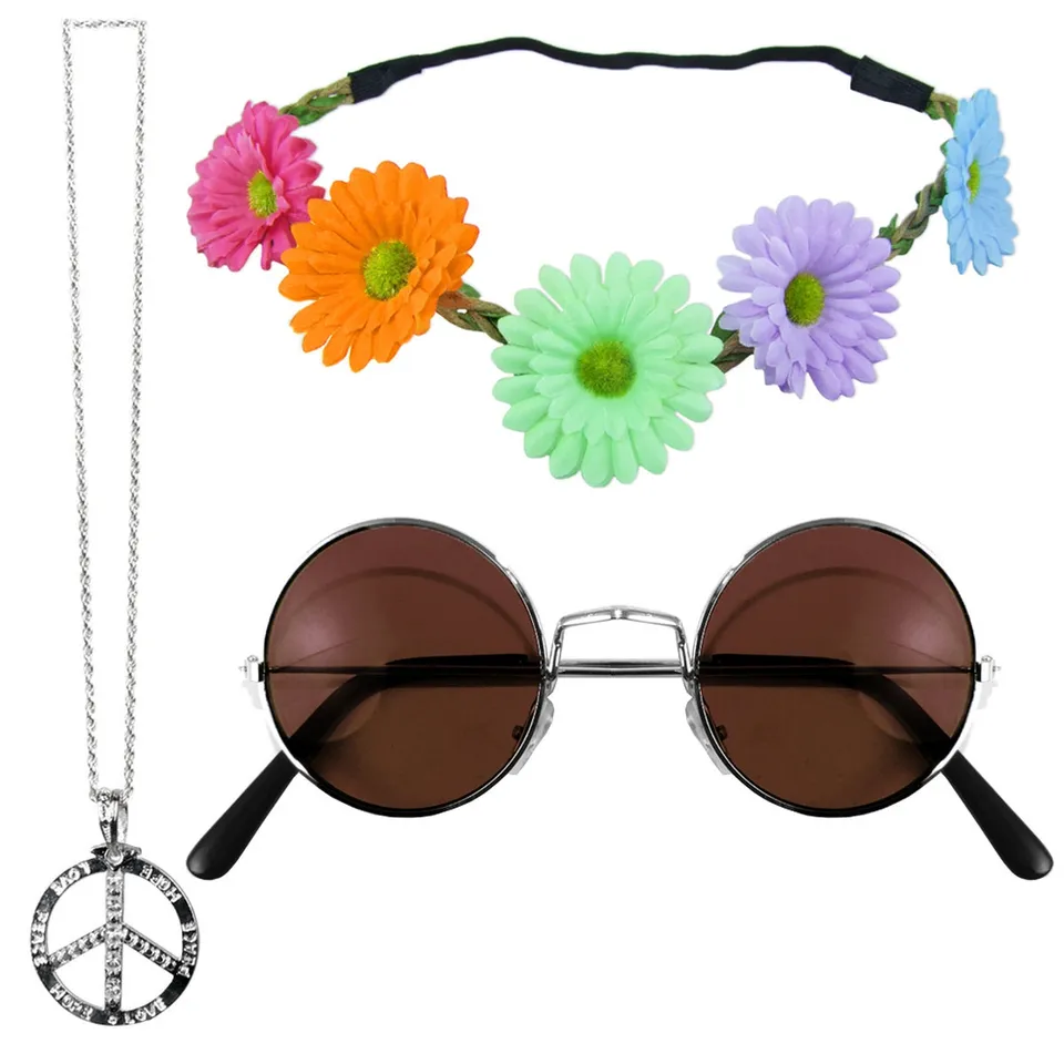 das-kost-mland-accessoires-hippie-set-3-tlg-margeriten-haarband-braun image 1