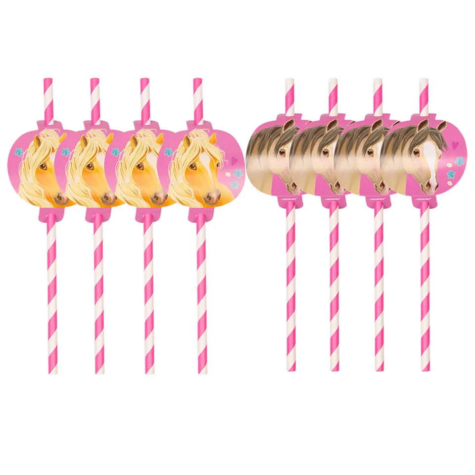 amscan-pretty-pony-papier-trinkhalme-pink-pferdemotiv-8-st-ck image 1