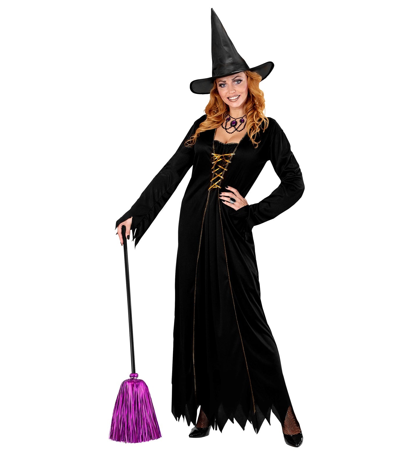 das-kost-mland-accessoires-hexenbesen-lametta-92cm-schwarz-lila image 2
