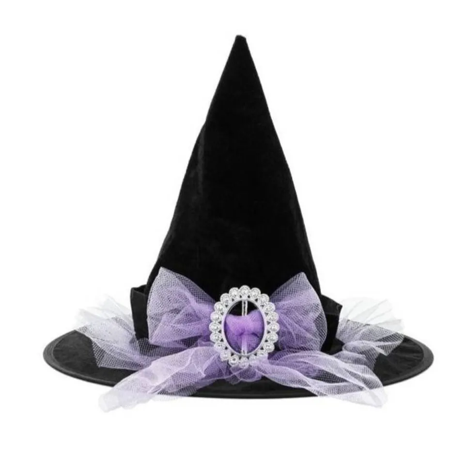das-kost-mland-accessoires-kinder-hexenhut-schwarz-lila-spitz image 1