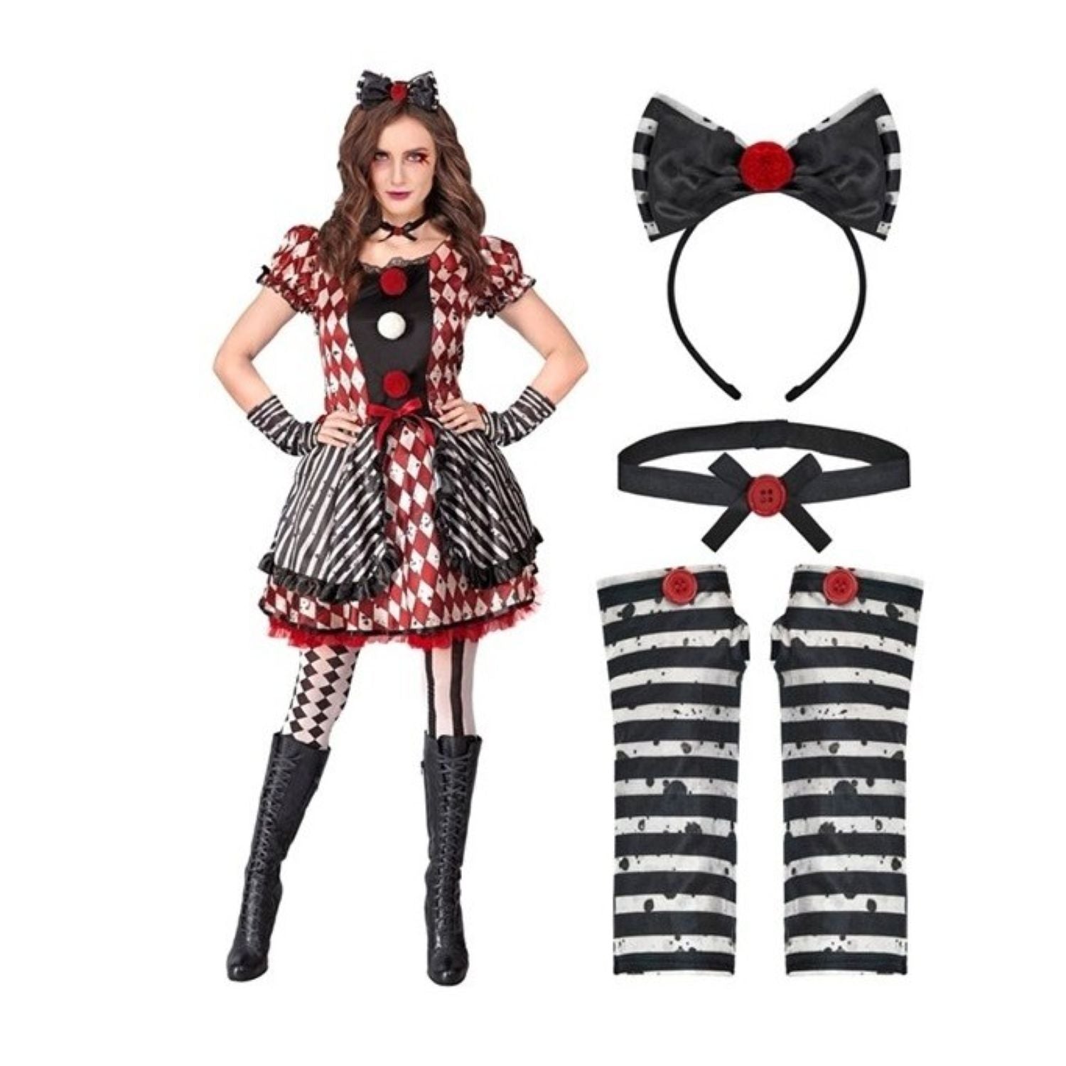 das-kost-mland-damen-harlekin-puppe-kost-m-rot-schwarz-gr-s image 2