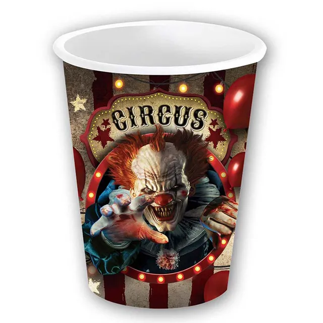 das-kost-mland-dekorationen-pappbecher-horror-clown-240ml-6stk image 1