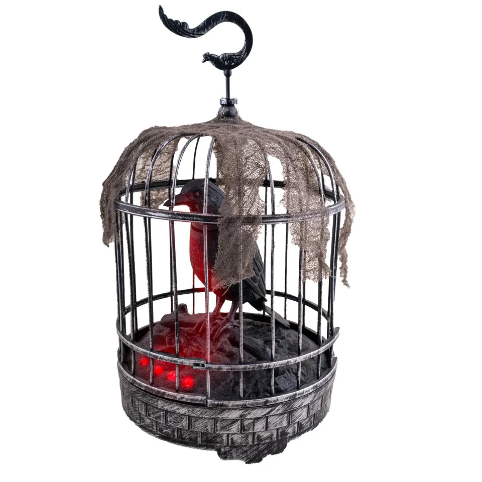 das-kost-mland-rabe-im-k-fig-animierte-halloween-deko-32-cm image 1