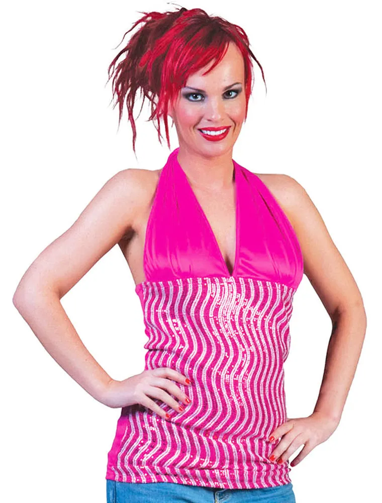das-kost-mland-dekorationen-disco-neckholder-top-glitzer-pink-silber image 1