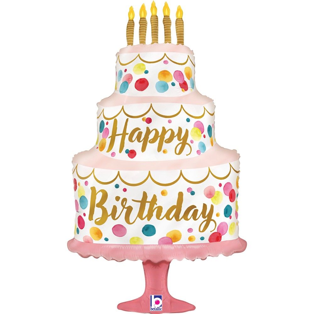 das-kost-mland-dekorationen-satin-birthday-pink-cake-folienballon-84cm image 1