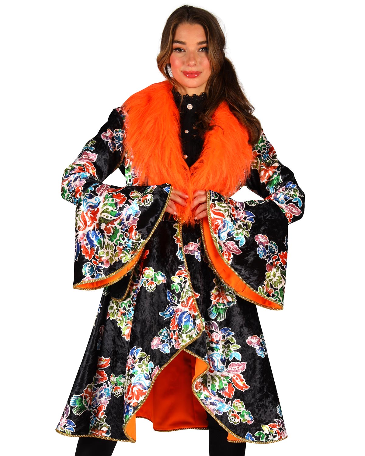 das-kost-mland-damen-karneval-jacke-blumenmuster-schwarz-orange image 2