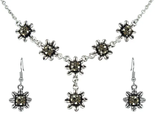 das-kost-mland-blumen-collier-mit-ohrh-ngern-black-diamond-halskette image 1