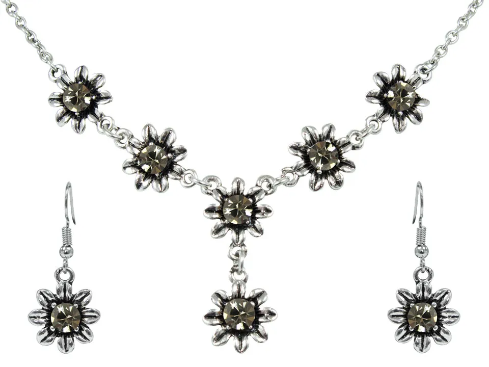 das-kost-mland-blumen-collier-mit-ohrh-ngern-black-diamond-halskette image 1