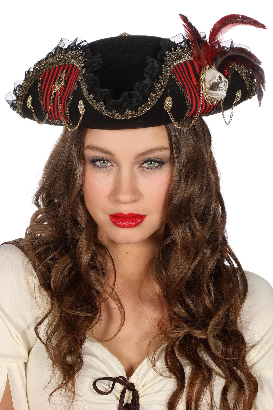 das-kost-mland-piratenhut-luxus-damen-schwarz-rot-seer-uber image 1