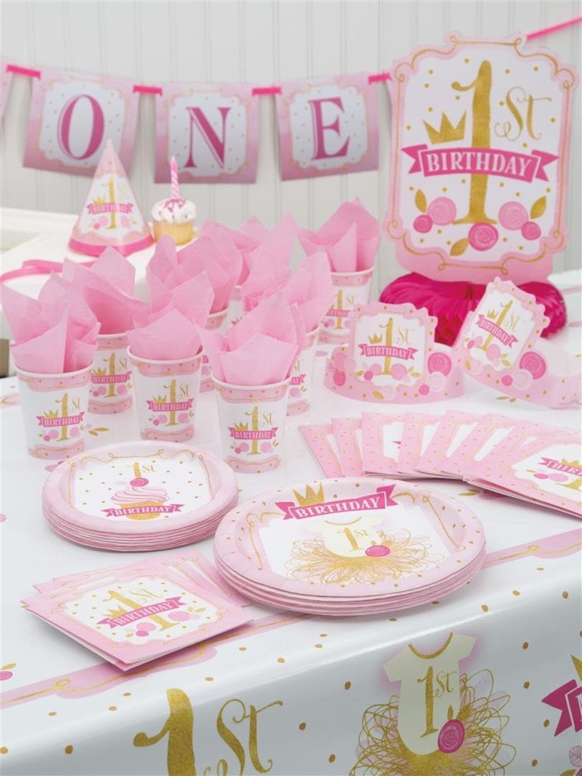 das-kost-mland-partyhut-1st-birthday-pink-gold-6-st-ck-set image 2