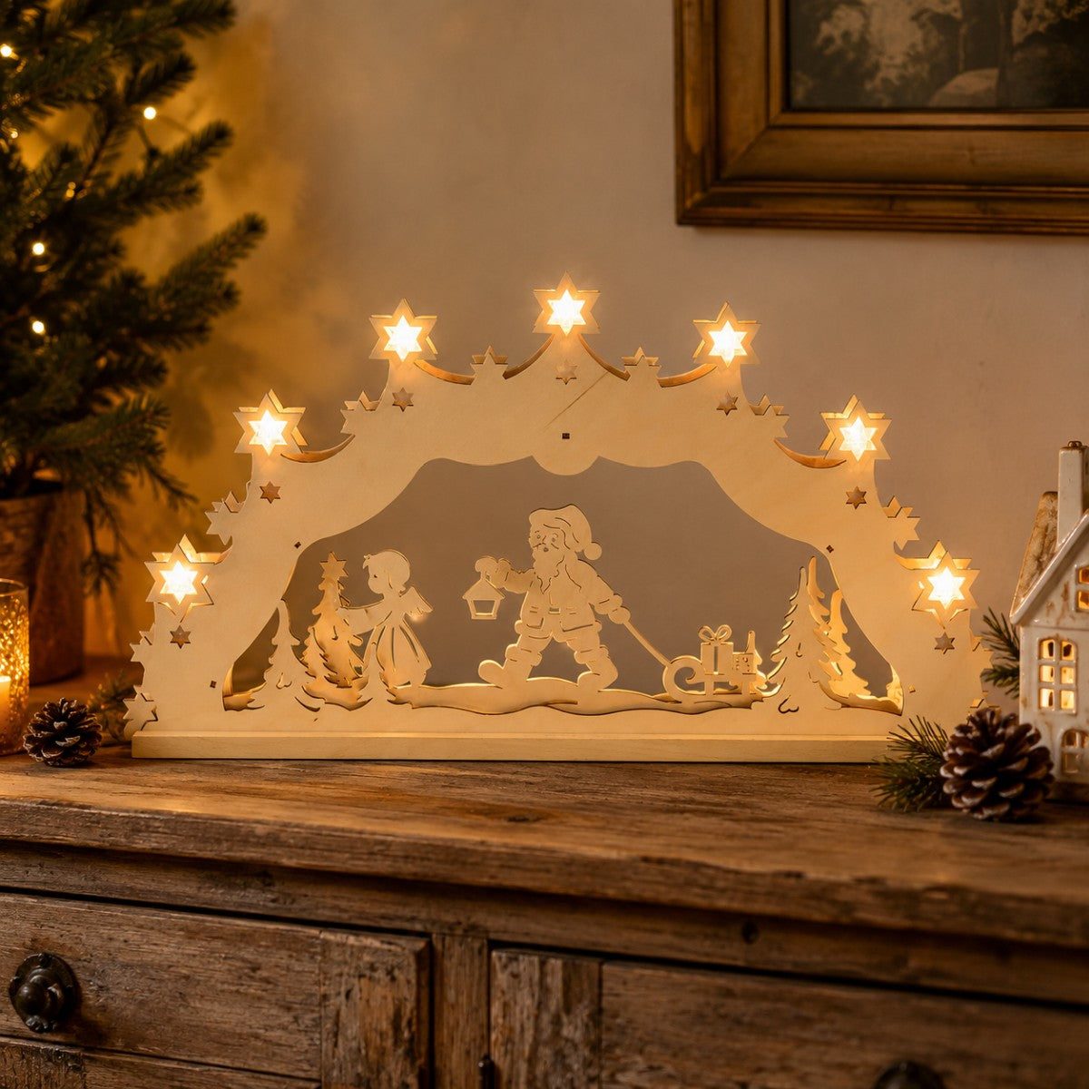 original-erzgebirge-lichterbogen-weihnachtsmann-engel-55cm image 3