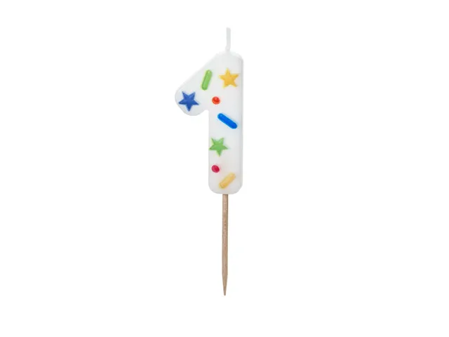 das-kost-mland-dekorationen-zahlenkerze-1-tortenkerze-wei-konfetti-5-5-cm image 1