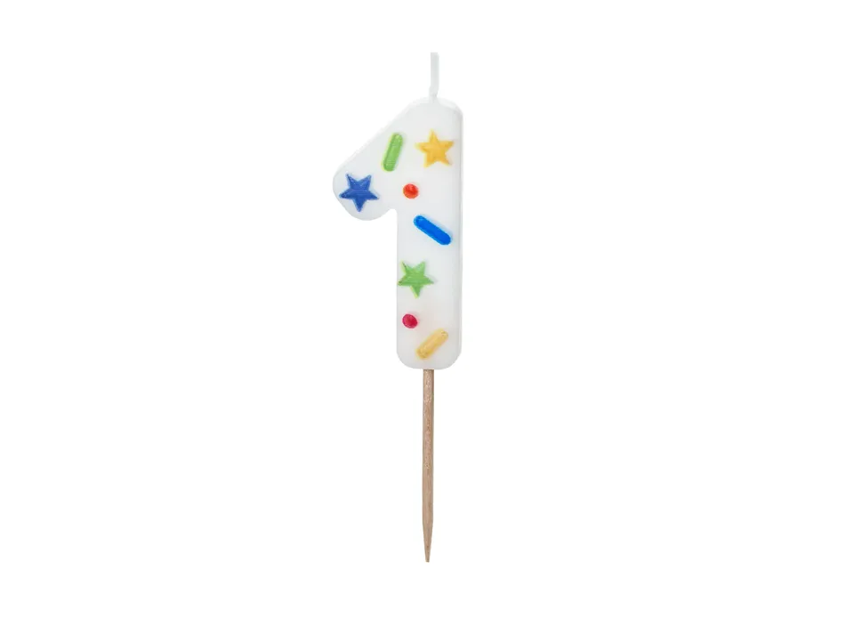 das-kost-mland-dekorationen-zahlenkerze-1-tortenkerze-wei-konfetti-5-5-cm image 1