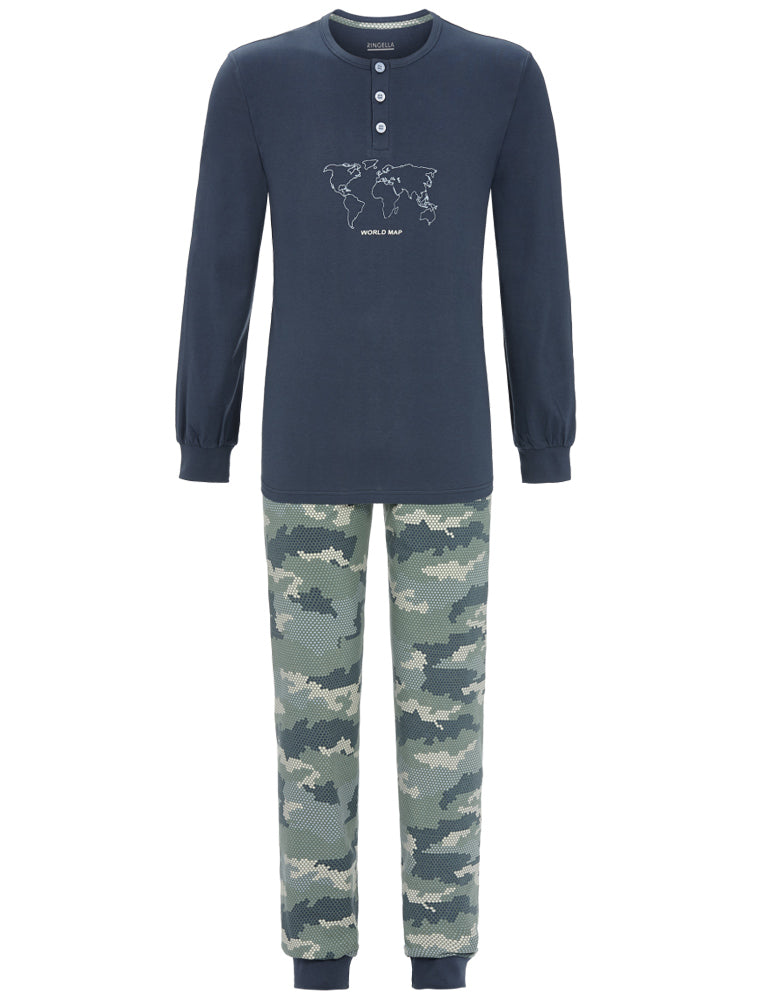 ringella-herren-pyjama-world-map-2541201-dark-petrol-baumwolle image 1