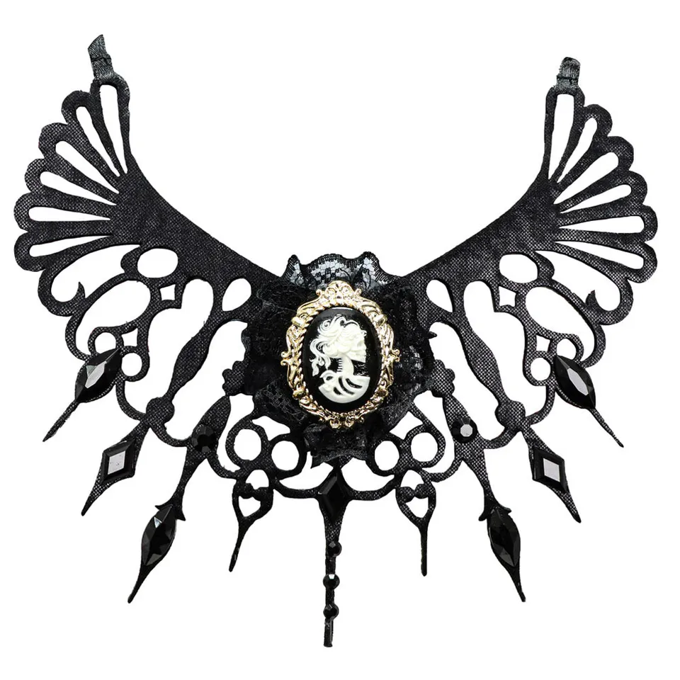 das-kost-mland-gothik-medaillon-totenkopf-braut-choker-schwarz image 1