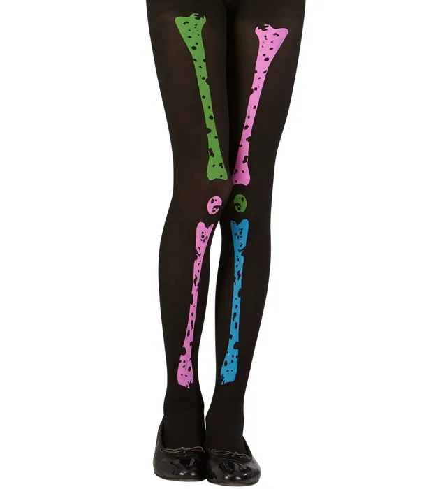 das-kost-mland-skelett-strumpfhose-kinder-neon-70-den image 1
