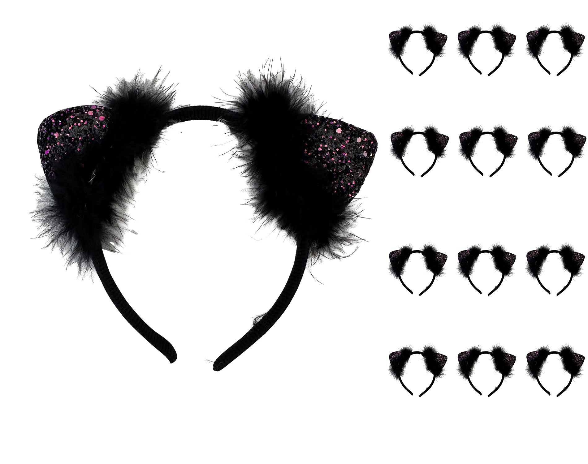 das-kost-mland-katzenohren-haarreif-schwarz-glitter-12er-set image 1