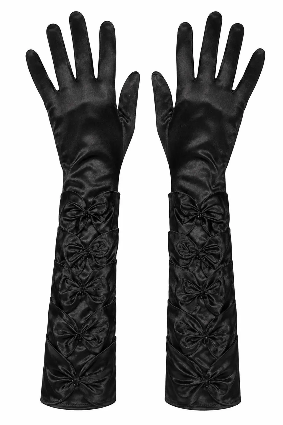 das-kost-mland-damen-satin-handschuhe-schwarz-schleife image 1