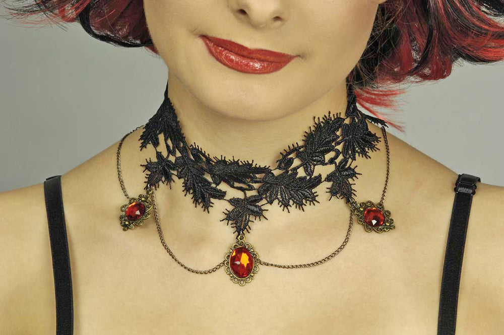das-kost-mland-barock-collier-halskette-schwarz-mit-schmucksteinen image 2