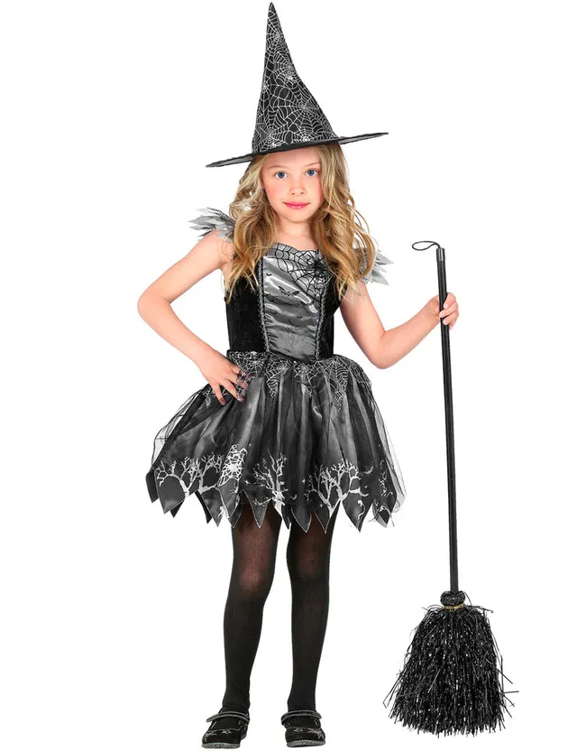 das-kost-mland-glitzer-hexe-kinderkost-m-2-tlg-schwarz-silber image 1